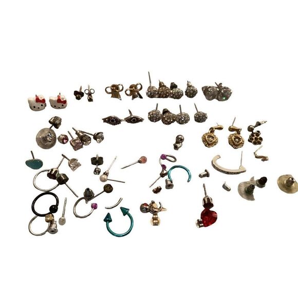 Earring Lot Hello Kitty Eye of Horus Rhinestones Hearts Studs Dangle - Picture 3 of 4